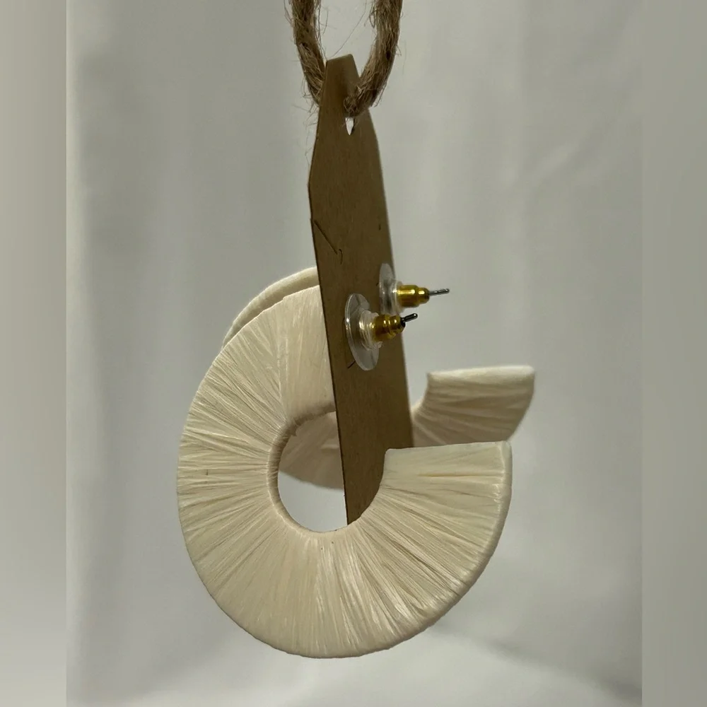 Elegant Cream 3/4 Hoop Raffia Earrings